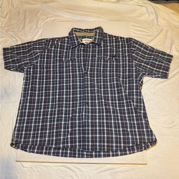 Wrangler Navy and White Plaid Casual Shirt - Picture 1 of 5